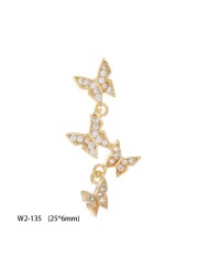 3pcs nail art jewelry 3d metal butterfly real gold zircon full diamond activity bear butterfly pendant nails