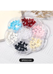 1 Box of 7 Nail Art Decorations Bow Aurora Bear Butterfly Rhinestone Pearl Mixed Set Box DIY Nail Decoration designer charms