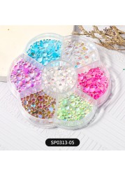 1 Box of 7 Nail Art Decorations Bow Aurora Bear Butterfly Rhinestone Pearl Mixed Set Box DIY Nail Decoration designer charms