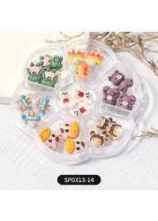 1 Box of 7 Nail Art Decorations Bow Aurora Bear Butterfly Rhinestone Pearl Mixed Set Box DIY Nail Decoration designer charms