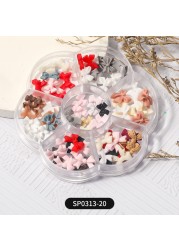 1 Box of 7 Nail Art Decorations Bow Aurora Bear Butterfly Rhinestone Pearl Mixed Set Box DIY Nail Decoration designer charms