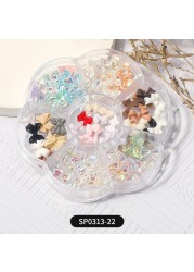 1 Box of 7 Nail Art Decorations Bow Aurora Bear Butterfly Rhinestone Pearl Mixed Set Box DIY Nail Decoration designer charms