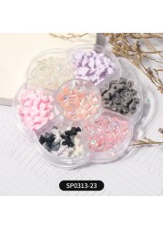 1 Box of 7 Nail Art Decorations Bow Aurora Bear Butterfly Rhinestone Pearl Mixed Set Box DIY Nail Decoration designer charms