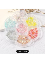 1 Box of 7 Nail Art Decorations Bow Aurora Bear Butterfly Rhinestone Pearl Mixed Set Box DIY Nail Decoration designer charms