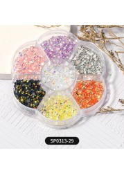 1 Box of 7 Nail Art Decorations Bow Aurora Bear Butterfly Rhinestone Pearl Mixed Set Box DIY Nail Decoration designer charms