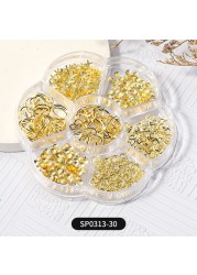 1 Box of 7 Nail Art Decorations Bow Aurora Bear Butterfly Rhinestone Pearl Mixed Set Box DIY Nail Decoration designer charms