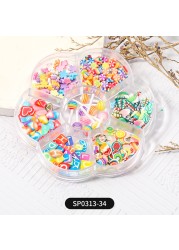 1 Box of 7 Nail Art Decorations Bow Aurora Bear Butterfly Rhinestone Pearl Mixed Set Box DIY Nail Decoration designer charms