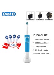 Oral B Electric Toothbrush For Adult D100 Vitality Cleaning Rechargeable Toothbrush Waterproof Cleaner 4 Color Teeth Whitening