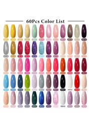 Mtssii 60pcs Color Gel Nail Polish Set Glitter Nail Sequins Gel Soak Off UV Gel Semi Permanent Base Top Gel Nail Art Salon Kits