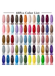 Mtssii 60pcs Color Gel Nail Polish Set Glitter Nail Sequins Gel Soak Off UV Gel Semi Permanent Base Top Gel Nail Art Salon Kits