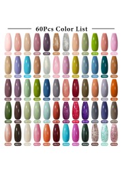 Mtssii 60pcs Color Gel Nail Polish Set Glitter Nail Sequins Gel Soak Off UV Gel Semi Permanent Base Top Gel Nail Art Salon Kits