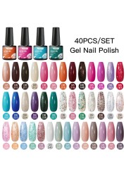 Mtssii 60pcs Color Gel Nail Polish Set Glitter Nail Sequins Gel Soak Off UV Gel Semi Permanent Base Top Gel Nail Art Salon Kits