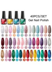 Mtssii 60pcs Color Gel Nail Polish Set Glitter Nail Sequins Gel Soak Off UV Gel Semi Permanent Base Top Gel Nail Art Salon Kits