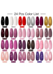 Mtssii 60pcs Color Gel Nail Polish Set Glitter Nail Sequins Gel Soak Off UV Gel Semi Permanent Base Top Gel Nail Art Salon Kits