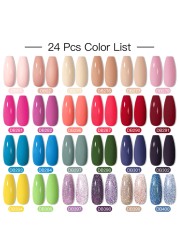 Mtssii 60pcs Color Gel Nail Polish Set Glitter Nail Sequins Gel Soak Off UV Gel Semi Permanent Base Top Gel Nail Art Salon Kits