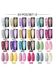 Mtssii 60pcs Color Gel Nail Polish Set Glitter Nail Sequins Gel Soak Off UV Gel Semi Permanent Base Top Gel Nail Art Salon Kits