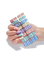 16 Tips Nail Polish Stickers European Style Solid Color Gradient Pattern Self Adhesive Nail Art Decals Manicure Strips