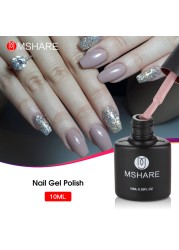 MSHARE Dark Blue Nail Gel Polish Lacquer Base Top Coat Soak Off Uv Led Healing Gel With Dryer Nail 10ml in Plastic Bottle