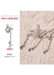 3pcs Nail Art Silver Zircon Star Moon Love Pearl Rabbit Butterfly Chain Nail Decoration