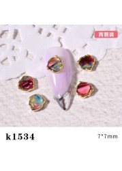 3pcs New Japanese Manicure Metal Amber Four-leaf Clover Shell Butterfly Manicure Gold Edge Irregular Gemstone Jewelry