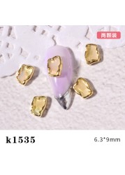 3pcs New Japanese Manicure Metal Amber Four-leaf Clover Shell Butterfly Manicure Gold Edge Irregular Gemstone Jewelry