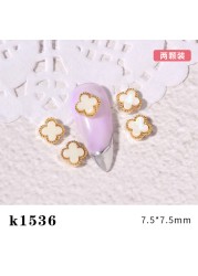 3pcs New Japanese Manicure Metal Amber Four-leaf Clover Shell Butterfly Manicure Gold Edge Irregular Gemstone Jewelry