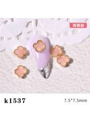 3pcs New Japanese Manicure Metal Amber Four-leaf Clover Shell Butterfly Manicure Gold Edge Irregular Gemstone Jewelry