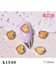 3pcs New Japanese Manicure Metal Amber Four-leaf Clover Shell Butterfly Manicure Gold Edge Irregular Gemstone Jewelry