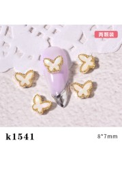 3pcs New Japanese Manicure Metal Amber Four-leaf Clover Shell Butterfly Manicure Gold Edge Irregular Gemstone Jewelry