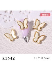 3pcs New Japanese Manicure Metal Amber Four-leaf Clover Shell Butterfly Manicure Gold Edge Irregular Gemstone Jewelry