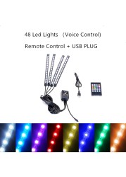 Car Interior Light RGB LED Decorative Light Strip With USB Wireless Remote Music Control Multimedia Car Foot Light