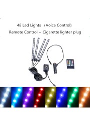 Car Interior Light RGB LED Decorative Light Strip With USB Wireless Remote Music Control Multimedia Car Foot Light