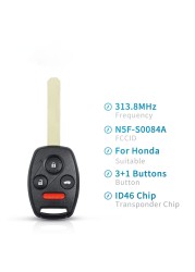 KEYYOU For Honda 313.8MHz Remote Keyless Car Key Transmitter Replacement With N5F-S0084A Chip46 Fit For Honda Civic