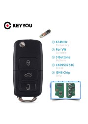 KEYYOU 433mhz Flip Remote Key Shell For VW Golf Passat Polo Jetta Touran Bora Sharan 1J0959753DA 1J0959753AH 1K0959753G ID48