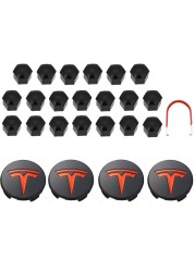 Tesla Model 3S X Wheel Center Caps Hub Caps Screw Cap Kit Decorative Tire Cap Modification Accessories Tesla Car Emblem Badge