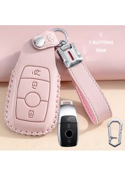 Lady Genuine Cowhide Leather Car Key Case Cover Hot Pressing Protection Shell For Mercedes Benz Hand Made Car Accessories Key Chain