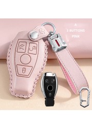 Lady Genuine Cowhide Leather Car Key Case Cover Hot Pressing Protection Shell For Mercedes Benz Hand Made Car Accessories Key Chain