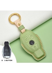 Lady Genuine Cowhide Leather Car Key Case Cover Hot Pressing Protection Shell For Mercedes Benz Hand Made Car Accessories Key Chain