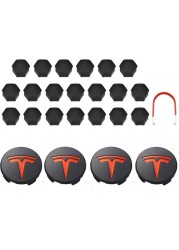 Decorative Wheel Center Hub Caps for Tesla Model 3/S/X Set of Tesla Logo Wheel Caps Center Hub Nut Lug Nut Cover for Tesla