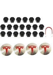 Decorative Wheel Center Hub Caps for Tesla Model 3/S/X Set of Tesla Logo Wheel Caps Center Hub Nut Lug Nut Cover for Tesla