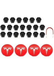 Decorative Wheel Center Hub Caps for Tesla Model 3/S/X Set of Tesla Logo Wheel Caps Center Hub Nut Lug Nut Cover for Tesla