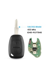 KEYYOU 2 Button Car Remote Key 433mhz ID46-PCF7946 Chip For Renault Traffic Master Vivaro Movano Kangoo Ne72 VAC102 Blade