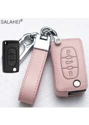 Leather Car Key Case Covers For Peugeot 107 206 207 208 306 307 301 308S 407 2008 3008 4008 5008 RCZ For Citroen C1 C2 C3 C4 C5