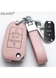 Leather Car Key Case Covers For Peugeot 107 206 207 208 306 307 301 308S 407 2008 3008 4008 5008 RCZ For Citroen C1 C2 C3 C4 C5