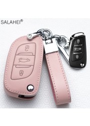 Leather Car Key Case Covers For Peugeot 107 206 207 208 306 307 301 308S 407 2008 3008 4008 5008 RCZ For Citroen C1 C2 C3 C4 C5