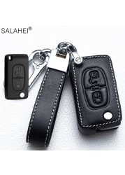 Leather Car Key Case Covers For Peugeot 107 206 207 208 306 307 301 308S 407 2008 3008 4008 5008 RCZ For Citroen C1 C2 C3 C4 C5