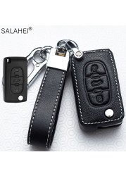 Leather Car Key Case Covers For Peugeot 107 206 207 208 306 307 301 308S 407 2008 3008 4008 5008 RCZ For Citroen C1 C2 C3 C4 C5