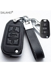 Leather Car Key Case Covers For Peugeot 107 206 207 208 306 307 301 308S 407 2008 3008 4008 5008 RCZ For Citroen C1 C2 C3 C4 C5