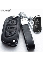 Leather Car Key Case Covers For Peugeot 107 206 207 208 306 307 301 308S 407 2008 3008 4008 5008 RCZ For Citroen C1 C2 C3 C4 C5