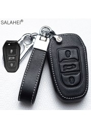 Leather Car Key Case Covers For Peugeot 107 206 207 208 306 307 301 308S 407 2008 3008 4008 5008 RCZ For Citroen C1 C2 C3 C4 C5